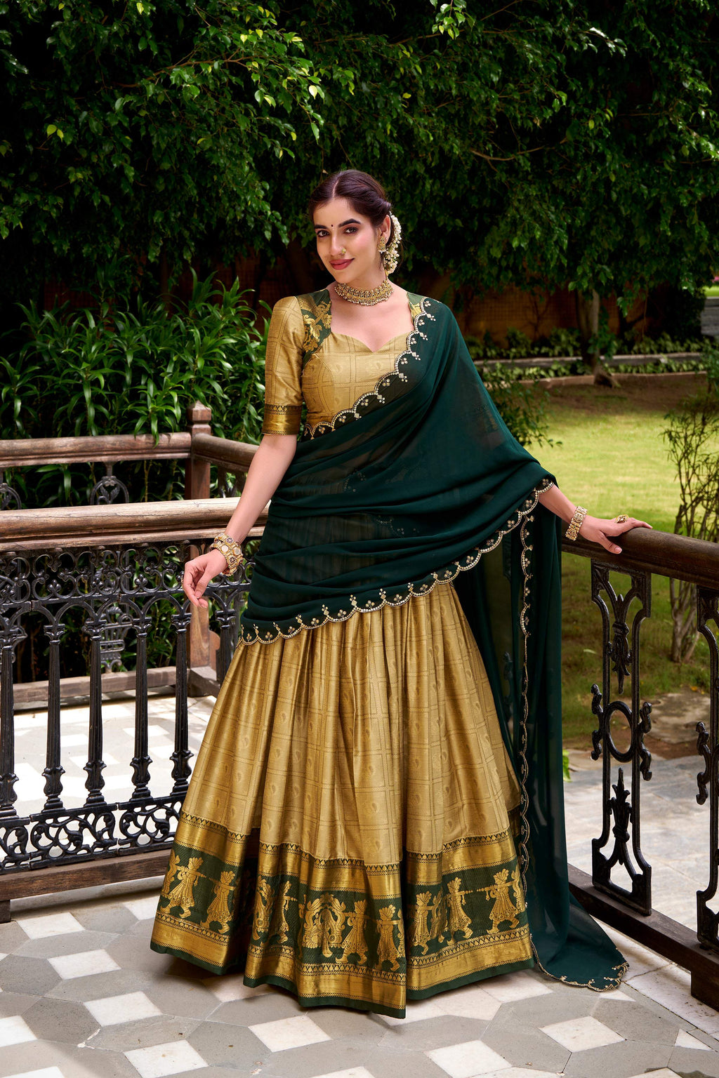 Evanik Traditional Cream Poly Cotton Half Saree With Zari Weaving Work Lehenga Choli - Distacart