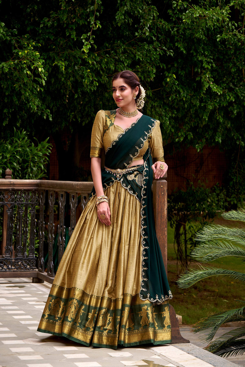 Evanik Traditional Cream Poly Cotton Half Saree With Zari Weaving Work Lehenga Choli - Distacart