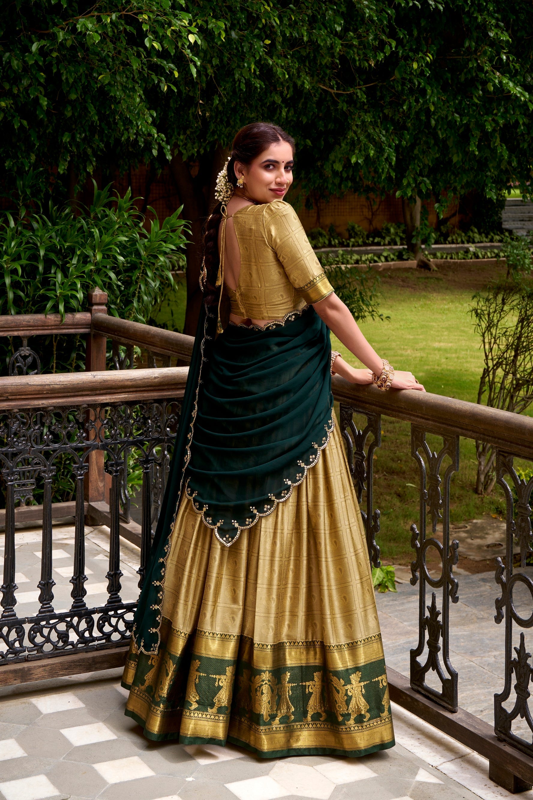 Lorenvalley Fashion Cream Poly Cotton Zari Weaving Work Lehenga Choli with Dupatta - Distacart