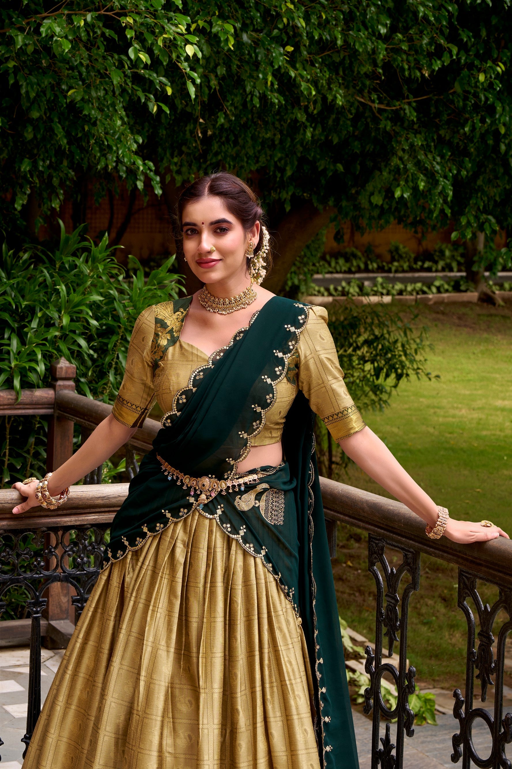 Lorenvalley Fashion Cream Poly Cotton Zari Weaving Work Lehenga Choli with Dupatta - Distacart