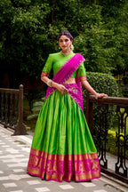 Evanik Traditional Parrot Poly Cotton Half Saree With Zari Weaving Work Lehenga Choli - Distacart