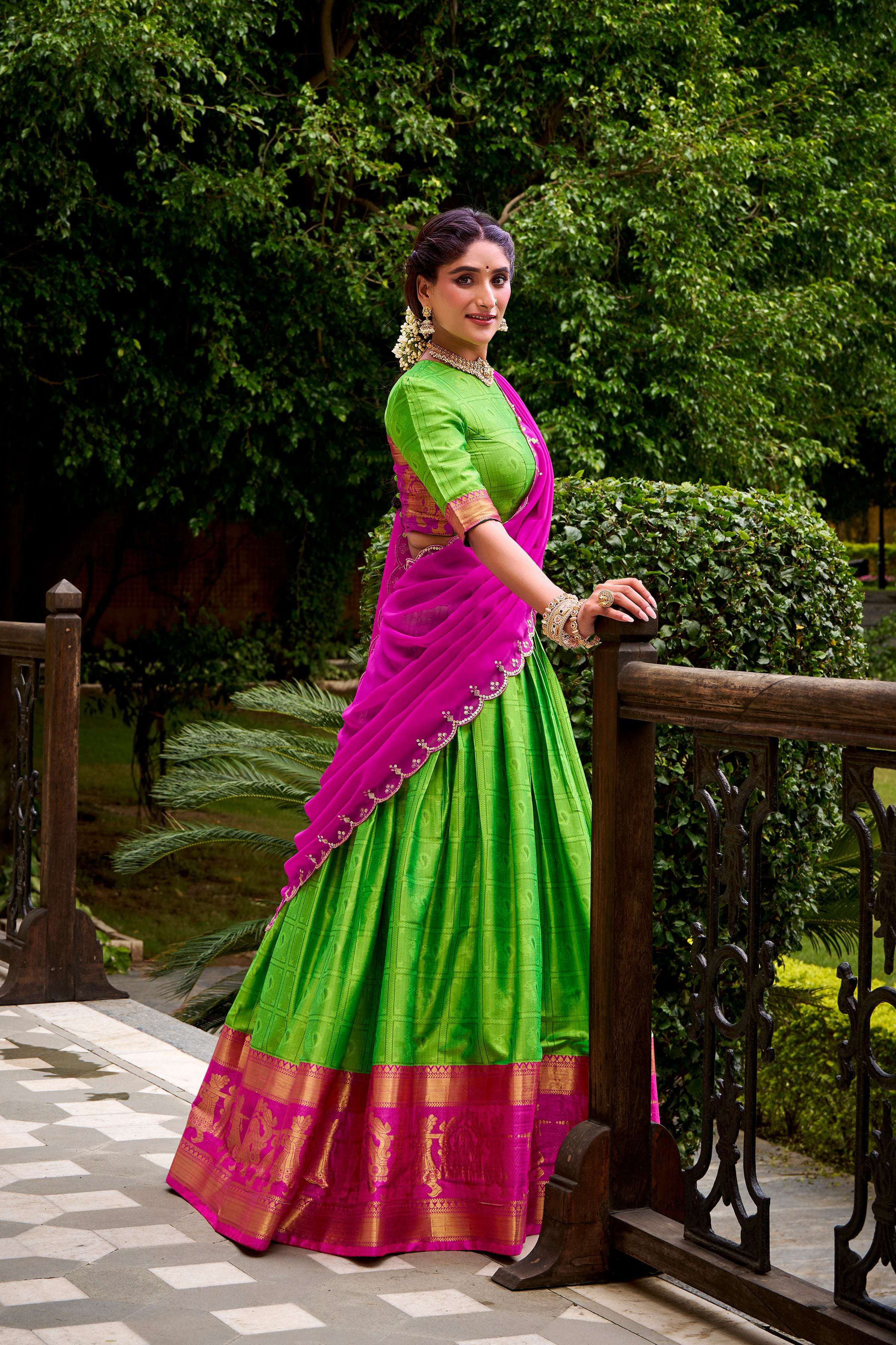 Evanik Traditional Parrot Poly Cotton Half Saree With Zari Weaving Work Lehenga Choli - Distacart