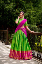 Lorenvalley Fashion Parrot Green Poly Cotton Zari Weaving Work Lehenga Choli with Dupatta - Distacart