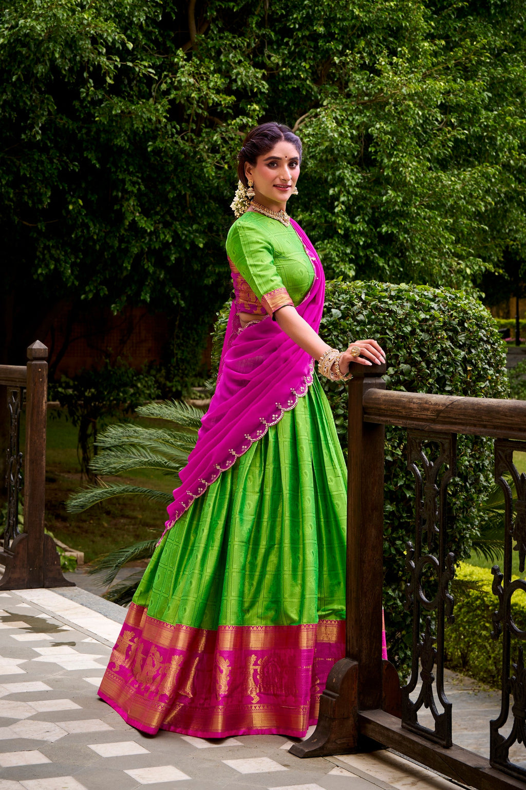 Lorenvalley Fashion Parrot Green Poly Cotton Zari Weaving Work Lehenga Choli with Dupatta - Distacart