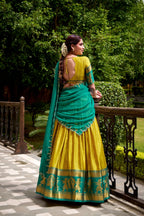 Evanik Traditional Yellow Poly Cotton Half Saree With Zari Weaving Work Lehenga Choli - Distacart