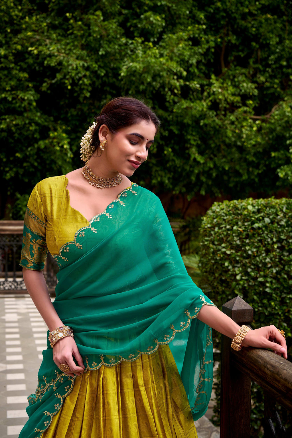 Evanik Traditional Yellow Poly Cotton Half Saree With Zari Weaving Work Lehenga Choli - Distacart