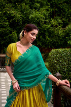 Evanik Traditional Yellow Poly Cotton Half Saree With Zari Weaving Work Lehenga Choli - Distacart