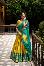 Evanik Traditional Yellow Poly Cotton Half Saree With Zari Weaving Work Lehenga Choli - Distacart