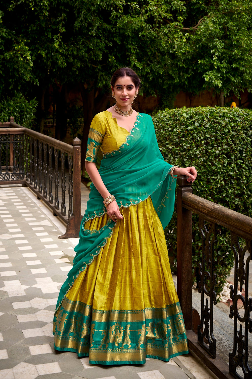 Lorenvalley Fashion Yellow Poly Cotton Zari Weaving Work Lehenga Choli with Dupatta - Distacart
