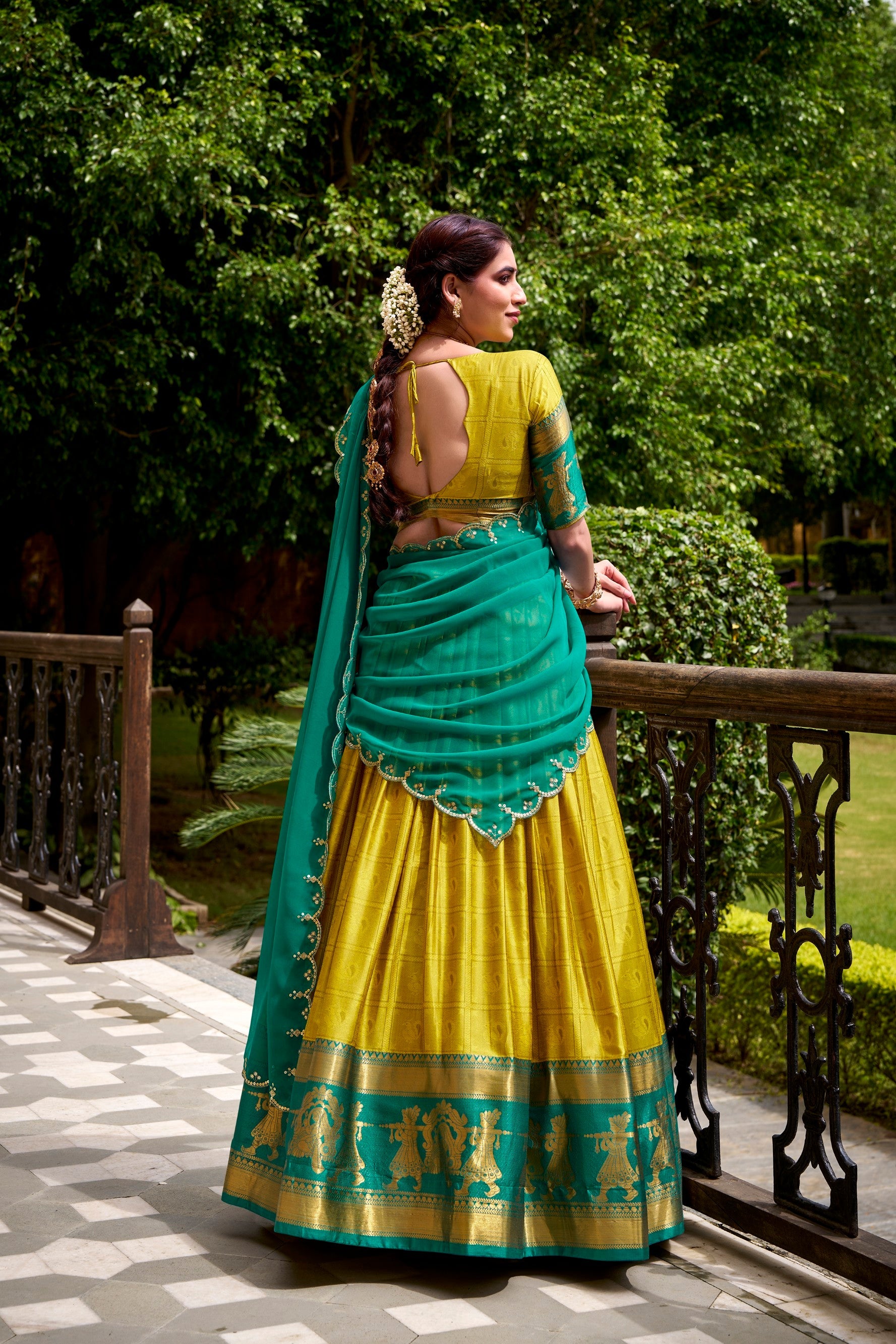 Lorenvalley Fashion Yellow Poly Cotton Zari Weaving Work Lehenga Choli with Dupatta - Distacart