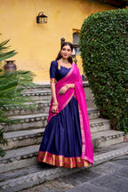 Lorenvalley Fashion Navyblue Poly Cotton Zari Weaving Work Lehenga Choli with Dupatta