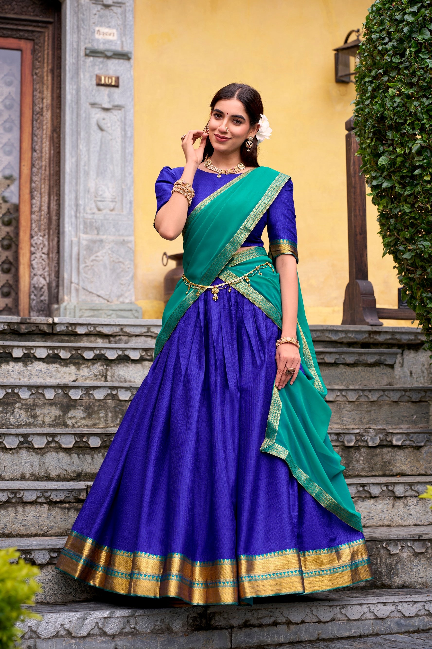 Lorenvalley Fashion Royalblue Poly Cotton Zari Weaving Work Lehenga Choli with Dupatta - Distacart