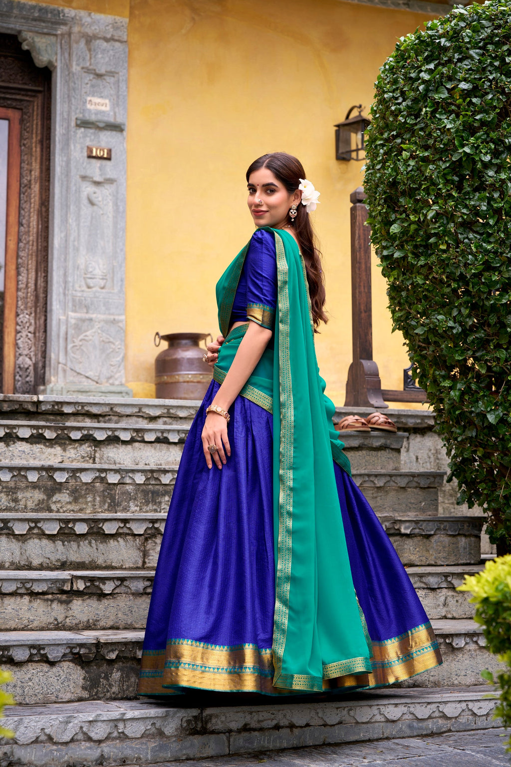 Lorenvalley Fashion Royalblue Poly Cotton Zari Weaving Work Lehenga Choli with Dupatta - Distacart