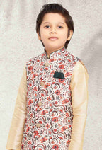 Raivat Ethnic Banarasi Silk Digital Printed Kurta Pajama With Jacket In Cream Colour - Distacart