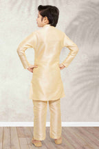 Raivat Ethnic Banarasi Silk Digital Printed Kurta Pajama With Jacket In Cream Colour - Distacart
