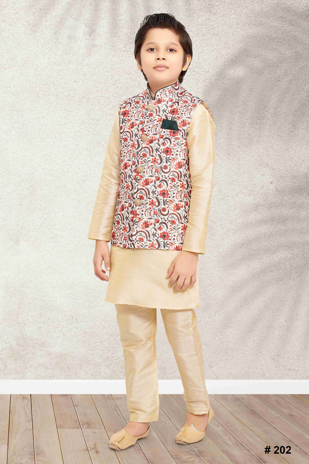 Raivat Ethnic Banarasi Silk Digital Printed Kurta Pajama With Jacket In Cream Colour - Distacart