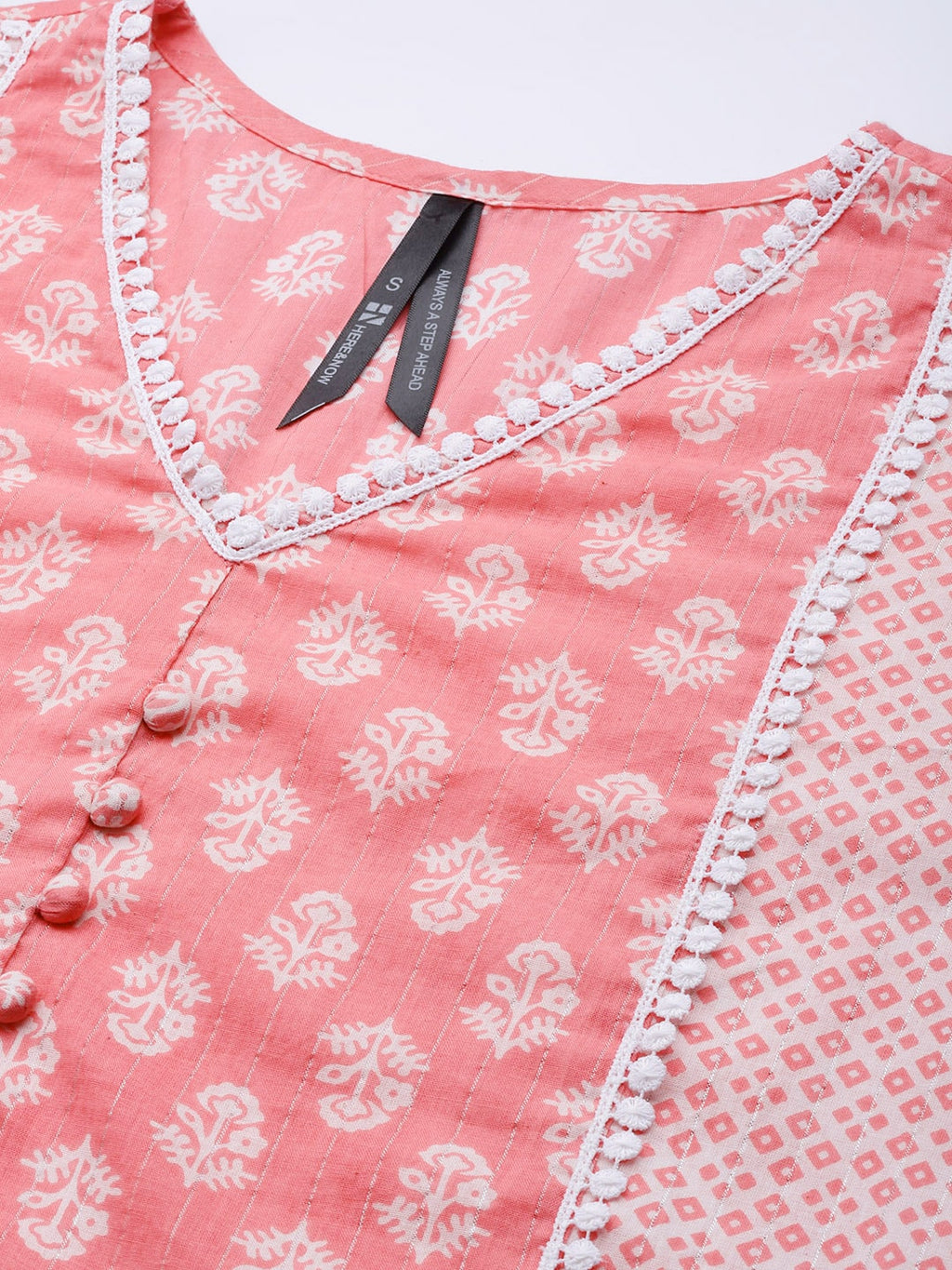 HERE&NOW Women Pink Floral Printed Pure Cotton Kurta with Palazzos & With Dupatta