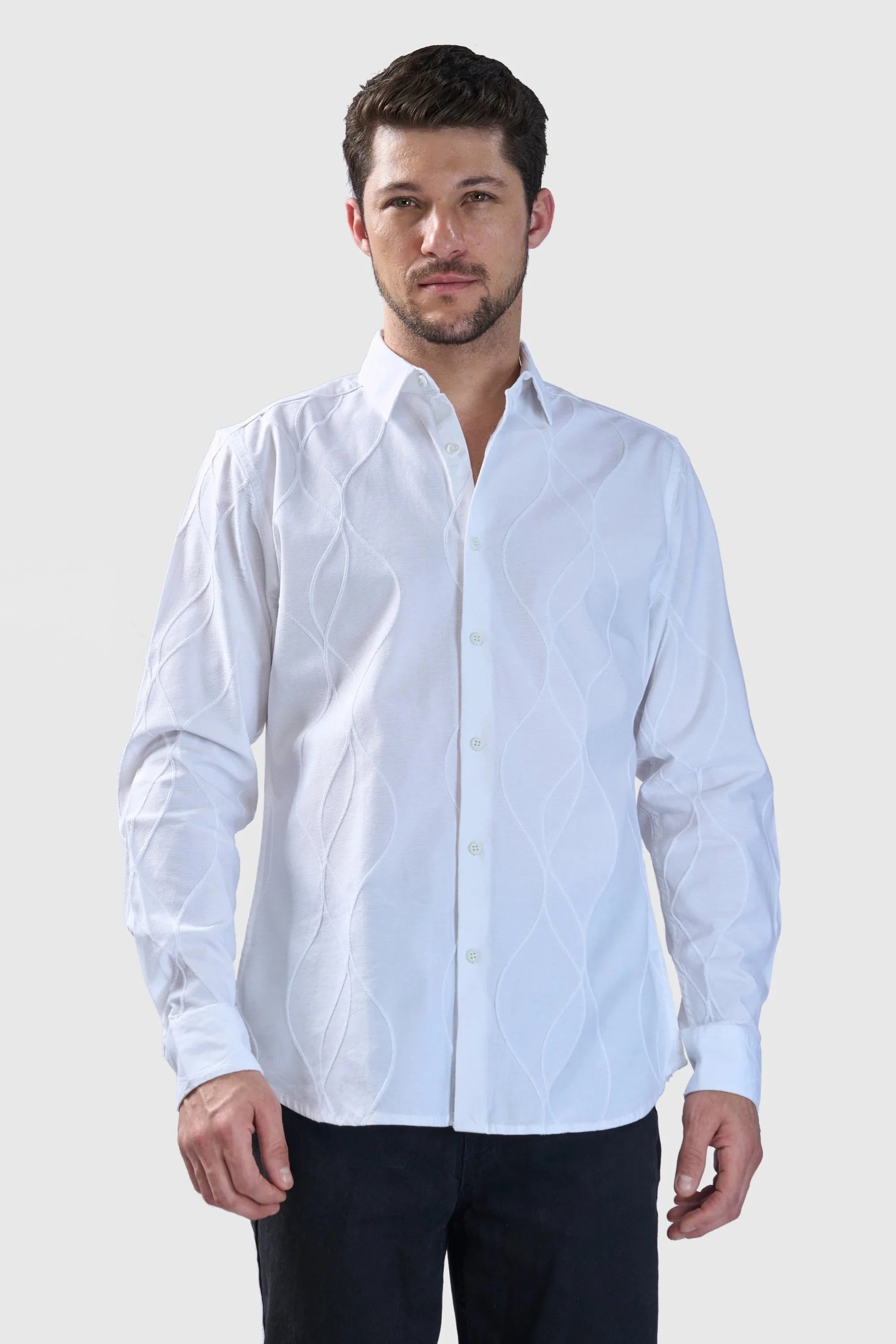 Xkind White Embroidery Full Sleeve Shirt