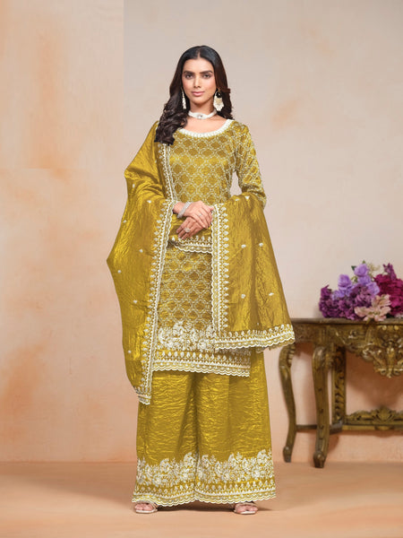 Anaita Mehendi Embroidered Gold Crush Salwar Suit
