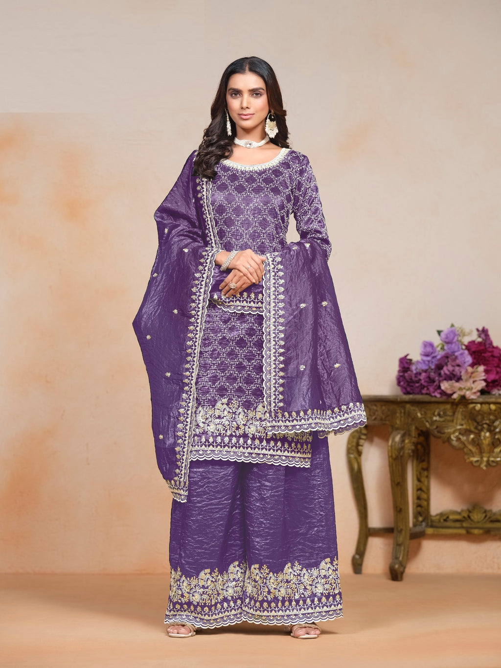 Anaita Lavender Embroidered Gold Crush Salwar Suit - Distacart