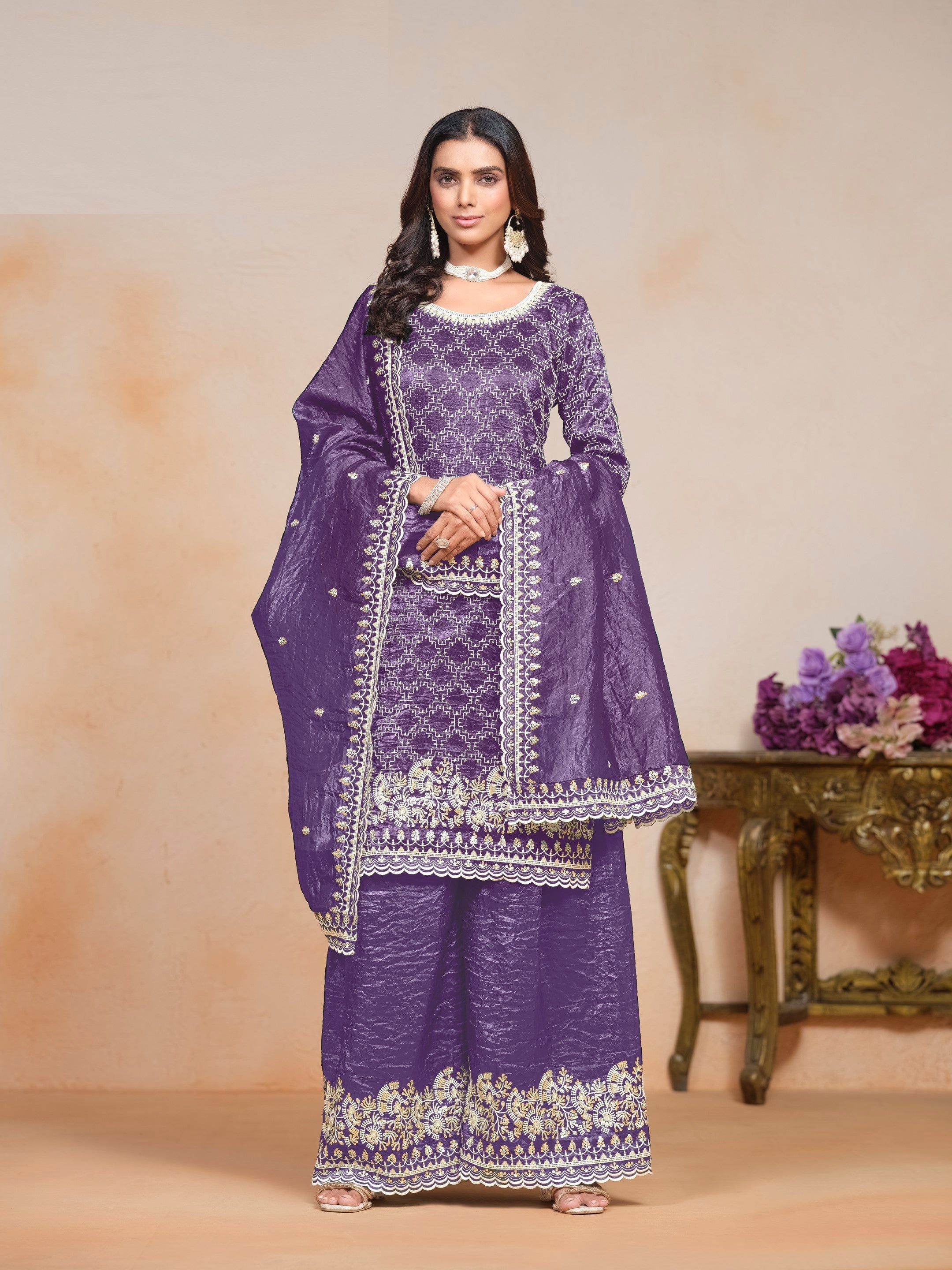 Anaita Lavender Embroidered Gold Crush Salwar Suit - Distacart