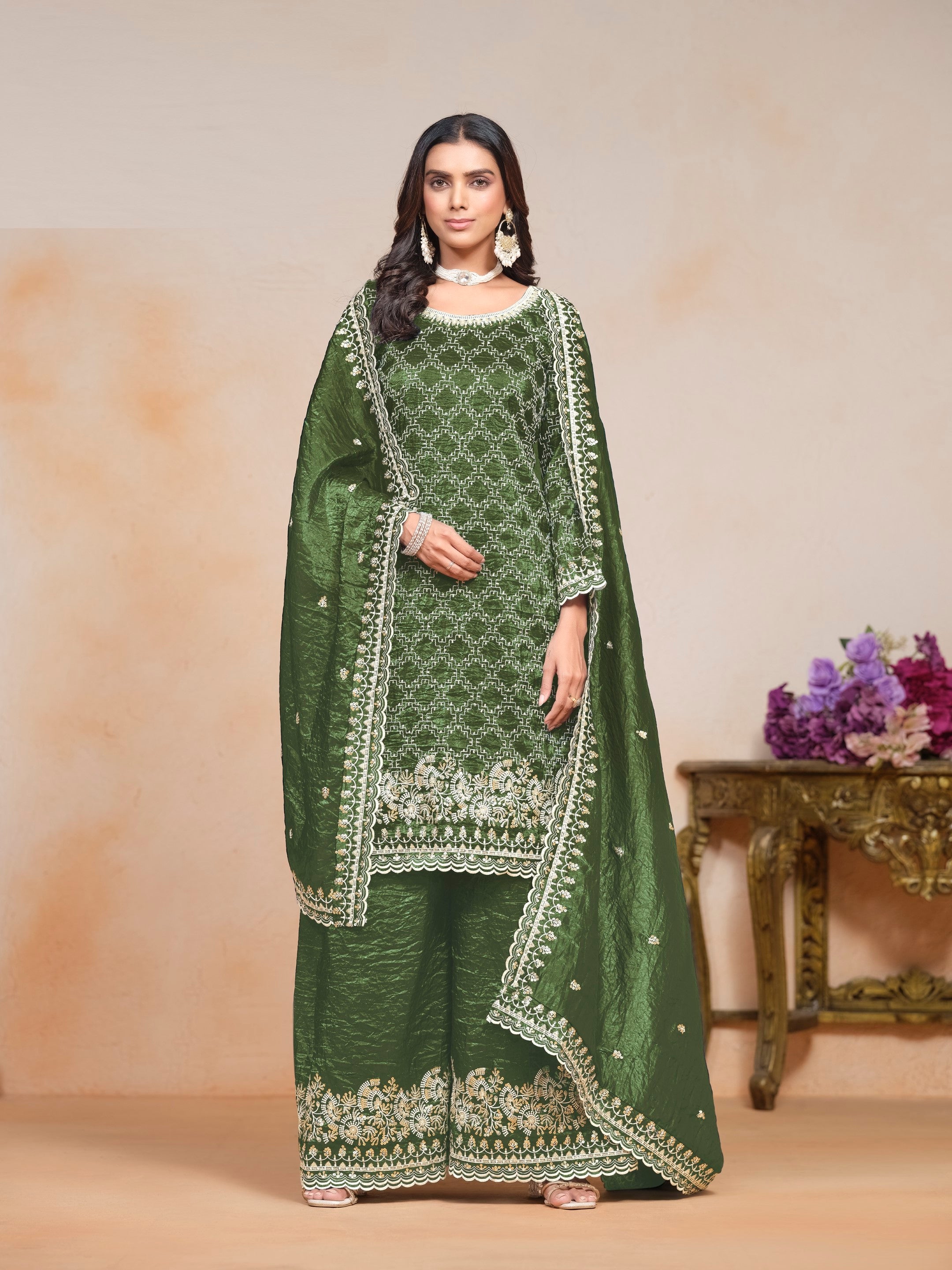 Anaita Green Embroidered Gold Crush Salwar Suit - Distacart