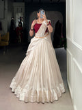 Lorenvalley Fashion White Poly Tasar Viscose Border Lehenga Choli with Dupatta