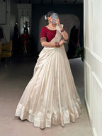 Lorenvalley Fashion White Poly Tasar Viscose Border Lehenga Choli with Dupatta