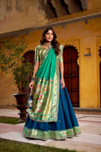 Lorenvalley Fashion Navy Blue Soft Silk Paithani Zari Weaving Work With Sequins and Thread Embroidery Scallop Lace Border Lehenga Choli with Dupatta - Distacart