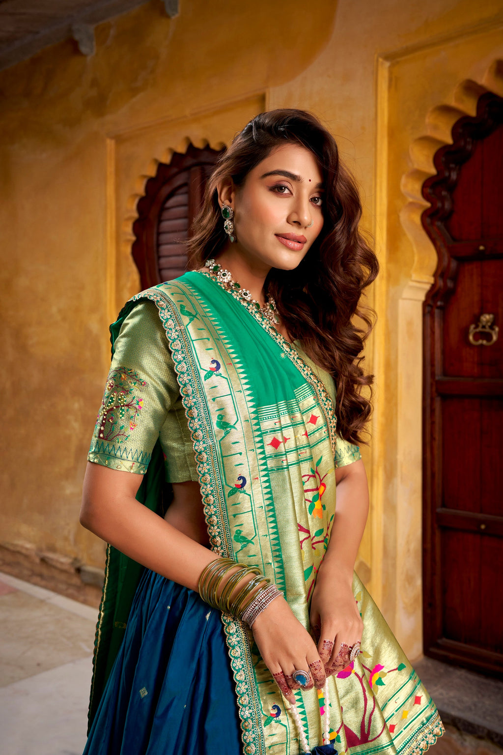 Lorenvalley Fashion Navy Blue Soft Silk Paithani Zari Weaving Work With Sequins and Thread Embroidery Scallop Lace Border Lehenga Choli with Dupatta - Distacart