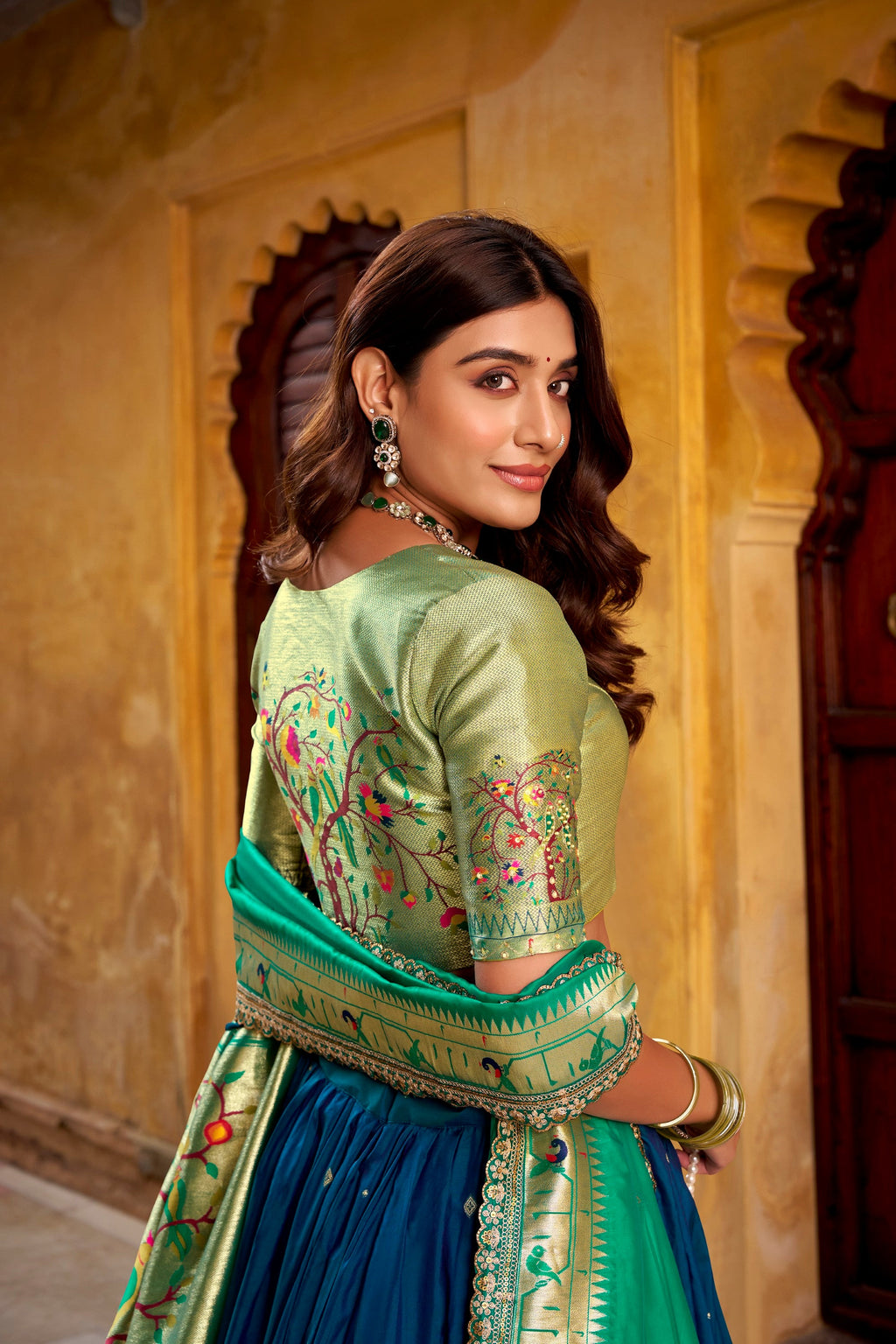 Lorenvalley Fashion Navy Blue Soft Silk Paithani Zari Weaving Work With Sequins and Thread Embroidery Scallop Lace Border Lehenga Choli with Dupatta - Distacart
