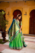 Lorenvalley Fashion Parrot Green Soft Silk Paithani Zari Weaving Work With Sequins and Thread Embroidery Scallop Lace Border Lehenga Choli with Dupatta - Distacart