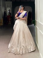 Lorenvalley Fashion White Poly Tasar Viscose Border Lehenga Choli with Dupatta