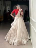 Lorenvalley Fashion White Poly Tasar Viscose Border Lehenga Choli with Dupatta