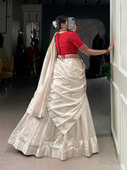 Lorenvalley Fashion White Poly Tasar Viscose Border Lehenga Choli with Dupatta