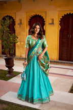 Lorenvalley Fashion Skyblue Soft Silk Paithani Zari Weaving Work With Sequins and Thread Embroidery Scallop Lace Border Lehenga Choli with Dupatta - Distacart