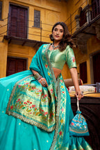 Lorenvalley Fashion Skyblue Soft Silk Paithani Zari Weaving Work With Sequins and Thread Embroidery Scallop Lace Border Lehenga Choli with Dupatta - Distacart