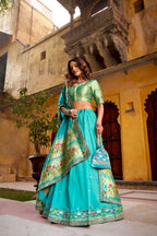 Lorenvalley Fashion Skyblue Soft Silk Paithani Zari Weaving Work With Sequins and Thread Embroidery Scallop Lace Border Lehenga Choli with Dupatta - Distacart
