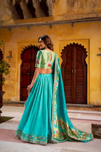 Lorenvalley Fashion Skyblue Soft Silk Paithani Zari Weaving Work With Sequins and Thread Embroidery Scallop Lace Border Lehenga Choli with Dupatta - Distacart