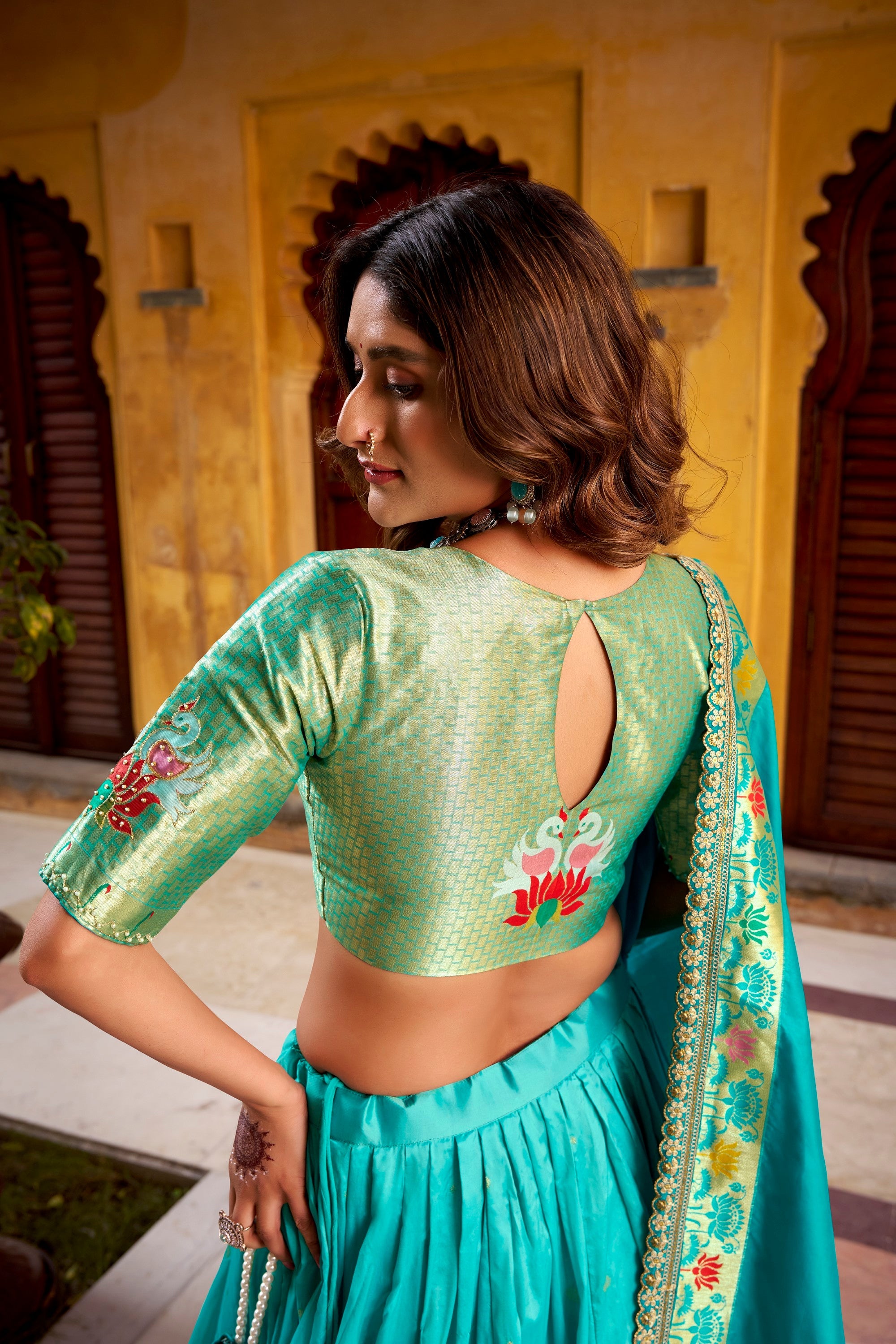 Lorenvalley Fashion Skyblue Soft Silk Paithani Zari Weaving Work With Sequins and Thread Embroidery Scallop Lace Border Lehenga Choli with Dupatta - Distacart
