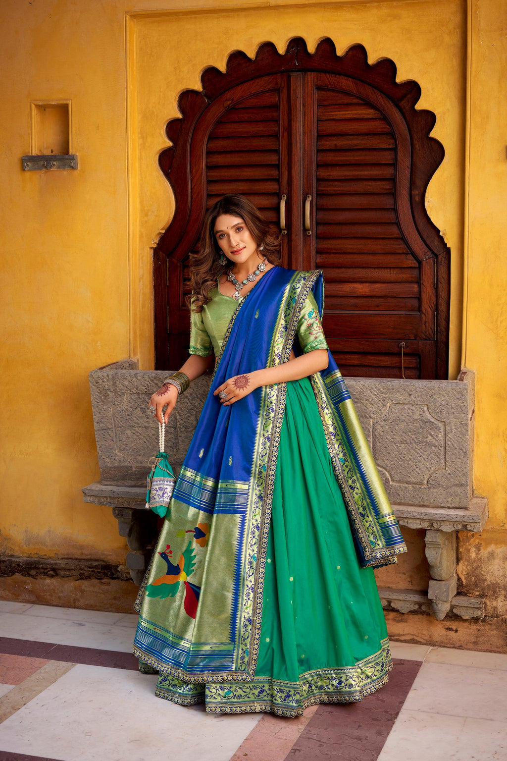 Lorenvalley Fashion Teal Soft Silk Paithani Zari Weaving Work With Sequins and Thread Embroidery Scallop Lace Border Lehenga Choli with Dupatta - Distacart