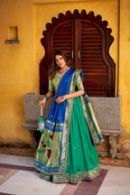 Lorenvalley Fashion Teal Soft Silk Paithani Zari Weaving Work With Sequins and Thread Embroidery Scallop Lace Border Lehenga Choli with Dupatta - Distacart