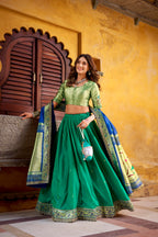 Lorenvalley Fashion Teal Soft Silk Paithani Zari Weaving Work With Sequins and Thread Embroidery Scallop Lace Border Lehenga Choli with Dupatta - Distacart