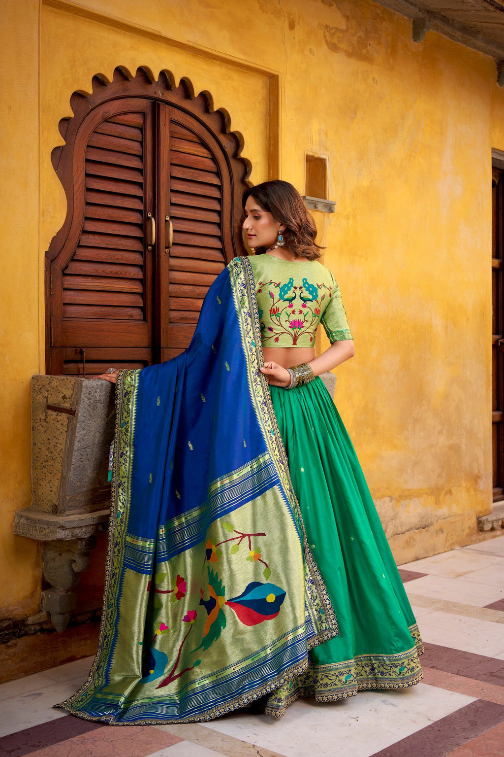 Lorenvalley Fashion Teal Soft Silk Paithani Zari Weaving Work With Sequins and Thread Embroidery Scallop Lace Border Lehenga Choli with Dupatta - Distacart