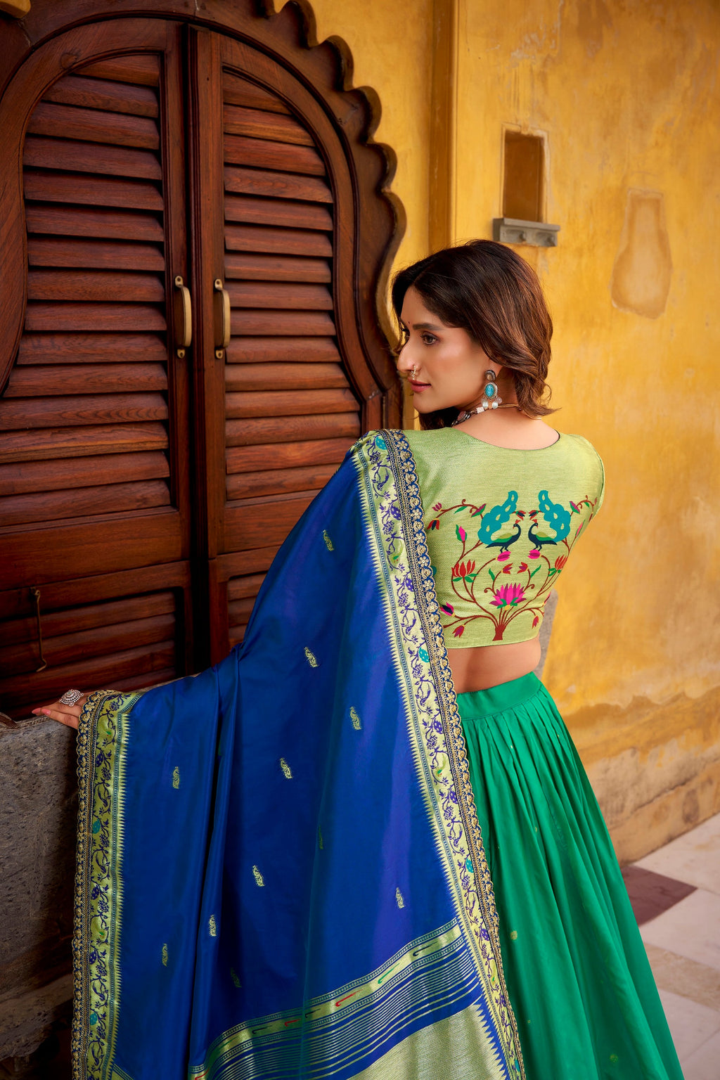 Lorenvalley Fashion Teal Soft Silk Paithani Zari Weaving Work With Sequins and Thread Embroidery Scallop Lace Border Lehenga Choli with Dupatta - Distacart