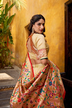Lorenvalley Fashion Cream Silk Paithani Zari Weaving Work With Lace Border Lehenga Choli with Dupatta - Distacart