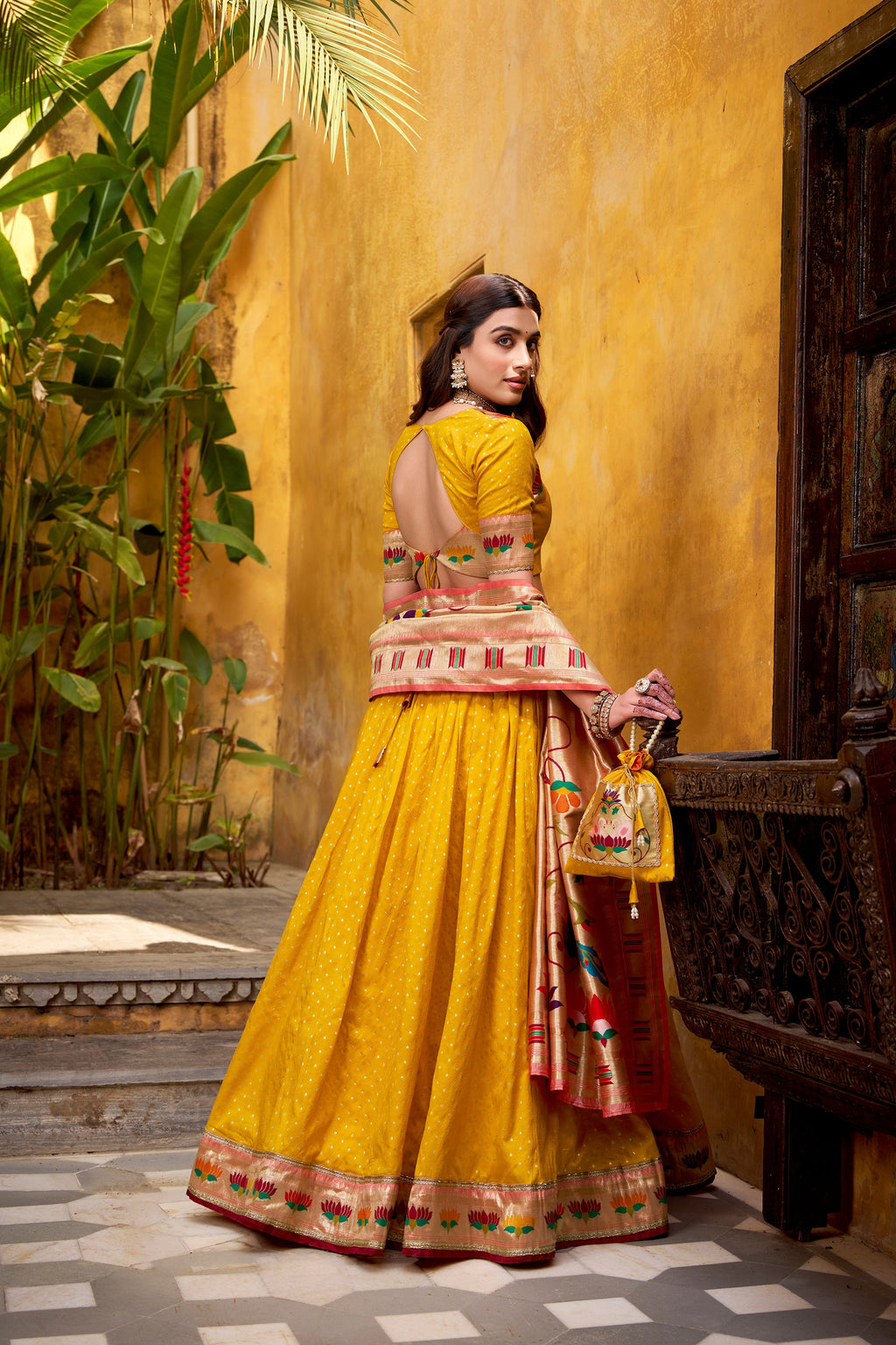 Lorenvalley Fashion Yellow Silk Paithani Zari Weaving Work With Lace Border Lehenga Choli with Dupatta - Distacart