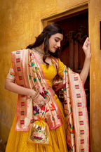 Lorenvalley Fashion Yellow Silk Paithani Zari Weaving Work With Lace Border Lehenga Choli with Dupatta - Distacart