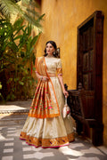 Lorenvalley Fashion Off White Silk Paithani Zari Weaving Work With Lace Border Lehenga Choli with Dupatta - Distacart