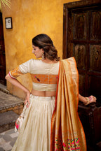 Lorenvalley Fashion Off White Silk Paithani Zari Weaving Work With Lace Border Lehenga Choli with Dupatta - Distacart